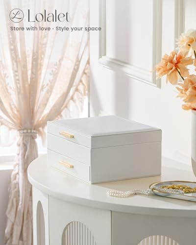 Lolalet 2-Layer Jewelry Box Organizer Holder for Women Girls Mom -Beige — view 2