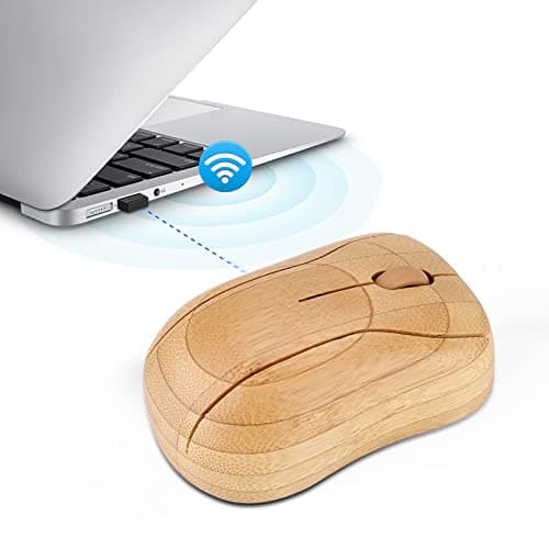 YUEHISY Bamboo Wireless Mouse Natural Wooden Optical Mouse, 2.4G Silent Ergonomic, Anti Static Bacterial, 1600DPI for PC Laptop Office Home — view 4