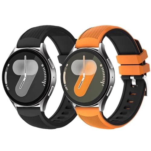 Fullmosa 2 Pack Silicone Watch Bands 20mm 22mm Quick Release Watch Straps for Men Women, Soft Rubber Replacement Band Compatible with Garmin Seiko Samsung Galaxy with Stainless Steel Buckle, Includes Spring Bar Tool,20mm,Black/Black-Orange/Silver Buckle