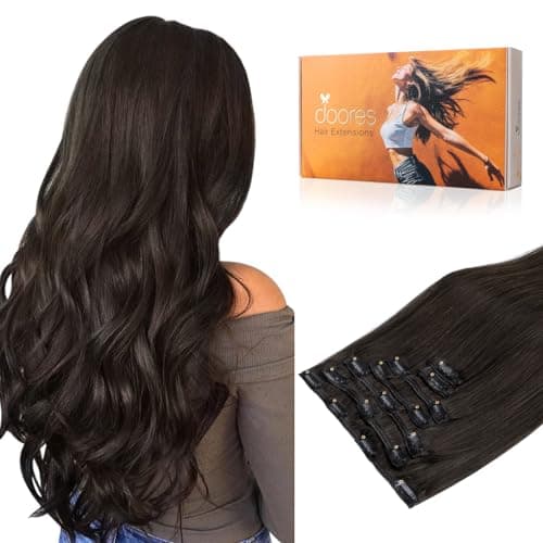 DOORES Clip in Hair Extensions Dark Brown 120g 7pcs 20 Inch Remy Human Hair Extensions Clip in Real Hair Extensions Natural Hair Straight Thick hair extensions for women
