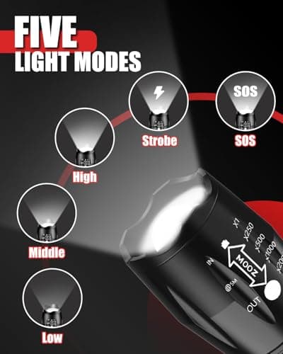 Victoper LED Flashlight 2 Pack, Bright Tactical Torch High Lumens 5 Modes, Waterproof Zoomable Flash Light for Outdoor, Birthday Gifts for Men, Dorm Room Hiking Camping Essentials Gear for Guys — view 2