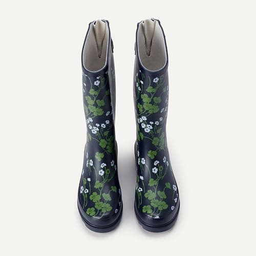 Amazon Essentials Women's Waterproof Tall Rain Boot with Adjustable Buckle, Navy Floral, 8 — view 4