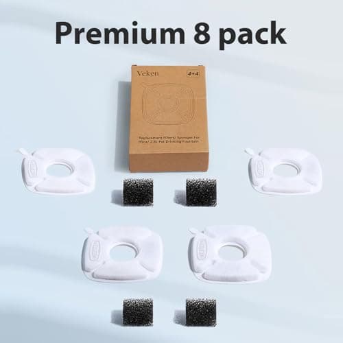 Veken Cat Water Fountain Filter, Classic 4 Pack Replacement Filters & 4 Pack Replacement Pre-Filter Sponges for 50oz, 84oz, 95oz or 108oz Automatic Pet Fountain Dog Water Dispenser — view 6