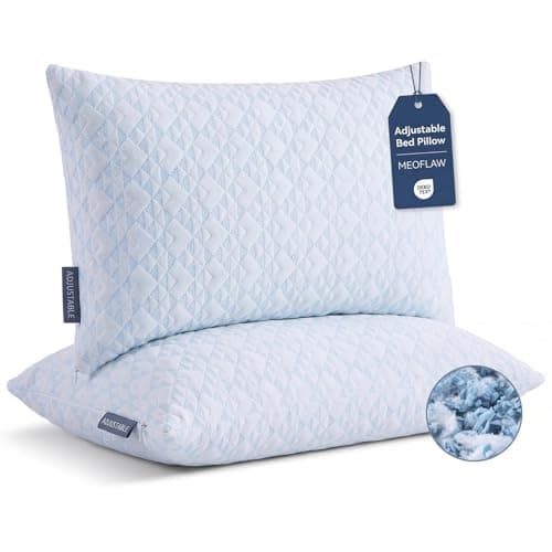 Adjustable Memory Foam Bed Pillows:Queen Size Shredded Foam Pillow Set of 2 for Sleeping with Removable & Washable Pillowcase for Back,Side & Stomach Sleeper-Medium Firm