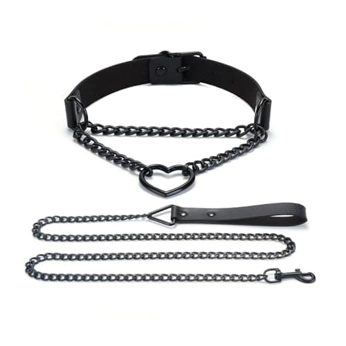 Aufordebatis Heart Black Chain Collar, Leather Collar Necklace Gothic Punk Body Chain Belt Jewelry Accessories for Halloween Cosplay (Black, 13-16 in) — view 5