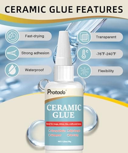 Protado Ceramic Glue, 35g Heavy Duty Super Strong Clear Glue, Waterproof Heat Resistant Adhesive for Ceramic Bonding, Repair, Porcelain, Tile, Pottery, Mugs, Dishes, DlY Kits