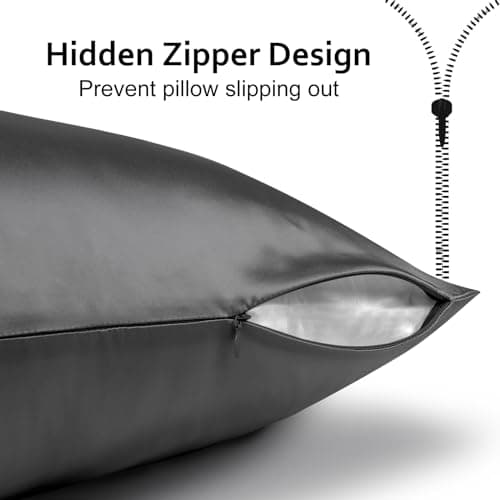 Ravmix Silk Pillow Case for Hair and Skin with Hidden Zipper, Both Sides 21Momme Mulberry Silk Pillowcase Cooling Pillow Cover, Gift for Women Men, Standard Size 20×26 inches, 1PCS, Space Gray — view 5