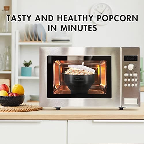 The Original Korcci Microwaveable Silicone Popcorn Popper, BPA Free Microwave Popcorn Popper, Collapsible Microwave Popcorn Maker Bowl, Dishwasher Safe - Black