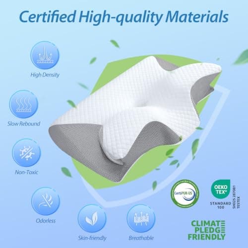 HOMCA Memory Foam Pillow, 2 in 1 Cervical Pillow for Neck Pain Relief, Ergonomic Neck Support Pillows for Side Back Stomach Sleepers with Breathable Pillowcase (Gray) — view 4