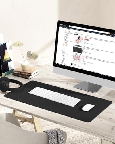 Non-Slip Desk Pad,Mouse Pad,Waterproof PVC Leather Desk Table Protector,Ultra Thin Large Desk Blotter, Easy Clean Laptop Desk Writing Mat for Office Work/Home/Decor(Black, 31.5" x 15.7") — view 6