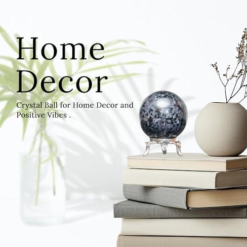 Crocon® 45mm Indigo Gabbro Stone Sphere Ball with Metal Stand 1400+ Carats Gemstone Ball Healing Sculpture Figurine for Fengshui Divination Home Decoration Photography Crystal Sphere — view 3