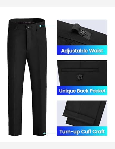 Happy Dolphin Boy Suit Slim Fit 5 Pieces Kids Suit Boy Wedding Suit Communion Ring Bearer Suit for Boys Size 14 Tuxedos Outfit Boys' Black Suit Set Dress Clothes Teen Youth Adjustable Waist — view 4