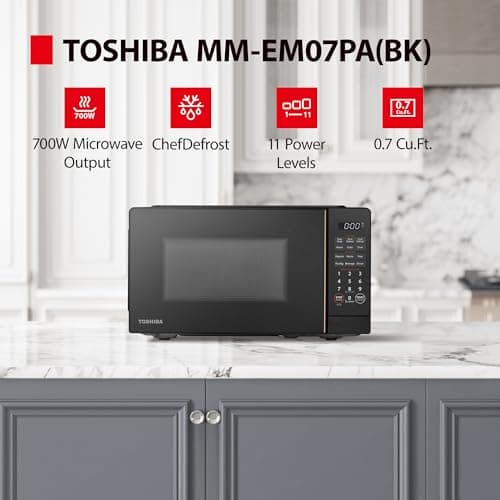 TOSHIBA Small Microwave Oven with 11 Power Levels, ChefDefrost, Sound On/Off & Eco Mode, Cu Ft, 700W, Black, MM-EM07PA(BK), 0.7 Cu.Ft — view 2