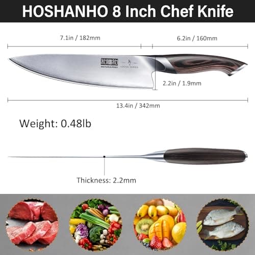 HOSHANHO Kitchen Knife in Japanese High Carbon Steel, Professional High-Class Chef's Knife 8 inch, Non-slip Ultra Sharp Cooking Knives with Ergonomic Handle — view 4