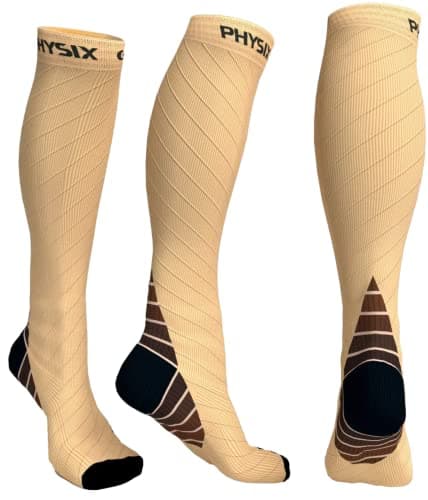 Physix Gear Sport Compression Socks Women & Men 20-30 mmHg, Graduated Men & Women Compression Socks for Travel, Pregnancy, Nude/Beige, L/XL