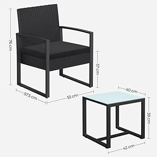 SONGMICS 3-Piece Patio Set Outdoor Patio Garden Furniture Sets, PE Rattan, Outdoor Seating for Bistro Front Porch Balcony, Easy to Assemble, 2 Chairs and 1 Table, Black UGGF010BZ05 — view 4