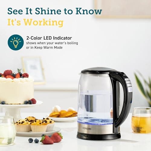 Cosori Electric Kettle Temperature Control with 6 Presets, 60min Keep Warm 1.7L Electric Tea Kettle & Hot Water Boiler, 304 Stainless Steel Filter, Auto-Off & Boil-Dry Protection, BPA Free, Black — view 5