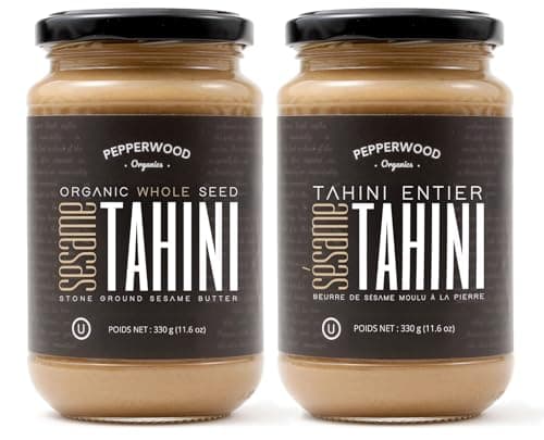 Organic Whole Sesame Tahini Paste - Unhulled & Stone-Ground - Silky Smooth Texture in Hummus, Dips, Dressings - Unsalted, Nut-Free, Kosher, Paleo, Keto 330g Glass Jar (2-Pack)