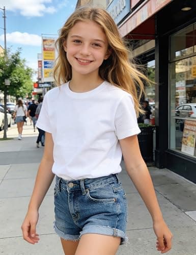 Auranso Girls Shirts Short Sleeve Cotton Kids T-Shirts Plain Basic Tee Clothes Summer Tops for Girls 7-8 Years White — view 7