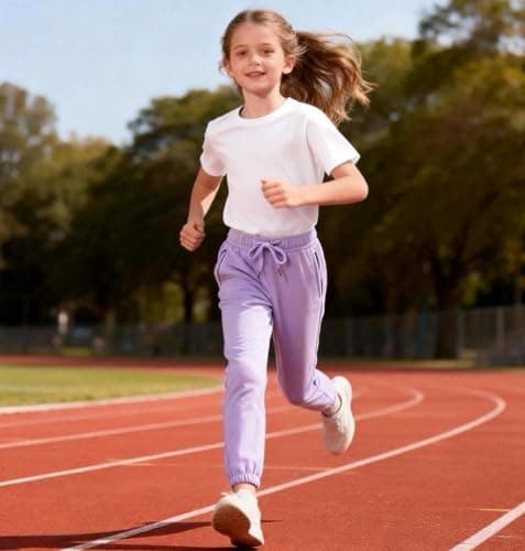 SOIBEEN Girls Sweatpants Elastic Drawstring Sports Jogging Trousers for Kids Casual Pants Solid Color Joggers with Pockets 7-8 Years — view 2