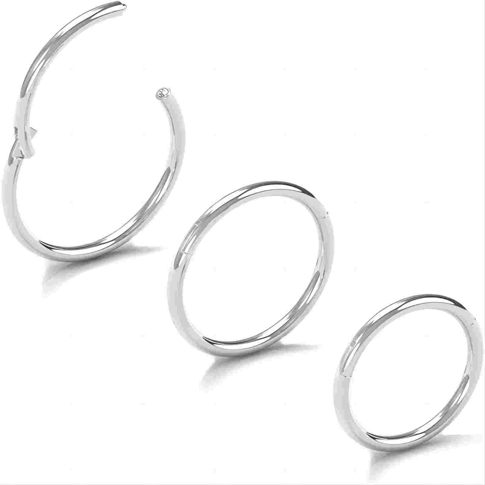 Body CAC 0.8mm/1.0mm/1.2mm/1.6mm/2.0mm/3.0mm/4.0mm/5.0mm/6.0mm Steel Hypoallergenic Clicker Hinged Nose Septum Ring Hoop with Colour Gold-Silver tone-Black-Rose gold — view 18