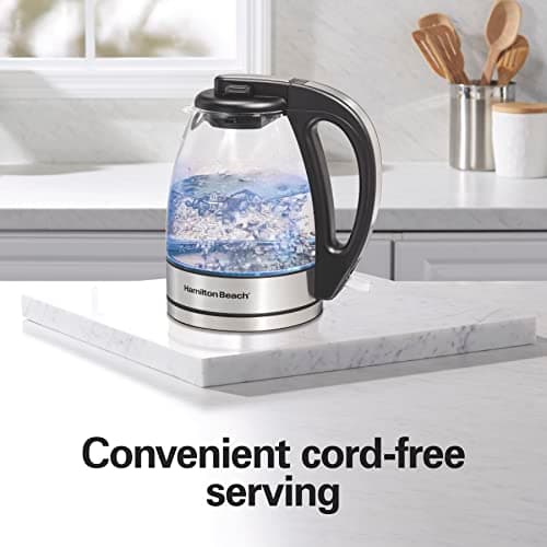 Hamilton Beach Glass Electric Kettle, 1 L, 1500W Fast Boiling Water Boiler, Cordless, Soft Blue LED Light, Auto Shutoff & Boil-Dry Protection, BPA-Free, Compact Size (40930JC) — view 5