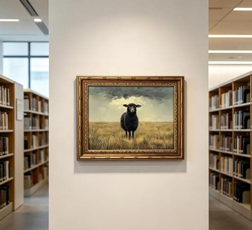 Vintage Gold Framed Moody Black Sheep Wall Art Countryside Landscape Painting Canvas Dark Academia Animal Picture Wall Decor Farmhouse Cottage Print Artwork For Living Room Bedroom Home Decoration — view 3