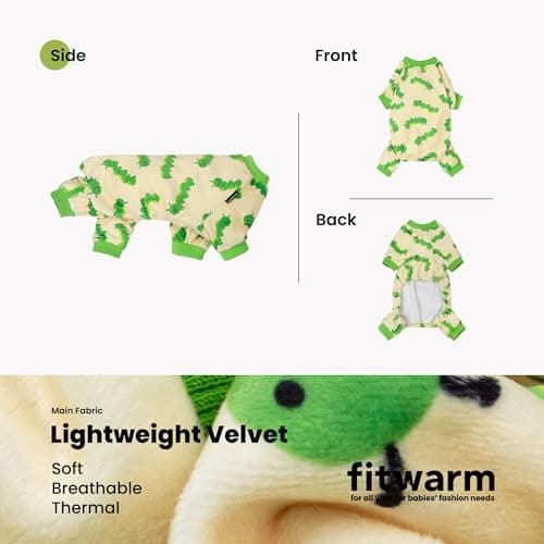 Fitwarm Caterpillar Dog Fleece Pajamas, Cozy Clothes for Small Dogs Boy Girl, Funny Pet Onesie, Beige, Green, Medium — view 2