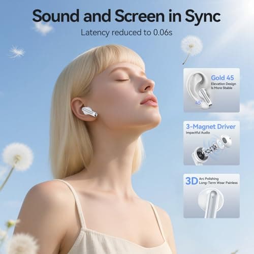 Wireless Earbuds, Bluetooth 5.3 Headphones Deep Bass Stereo Sound with ENC Noise Cancellation Wireless Headphones with 50H Playback and LED Display, IPX7 Waterproof Ear Buds White — view 2