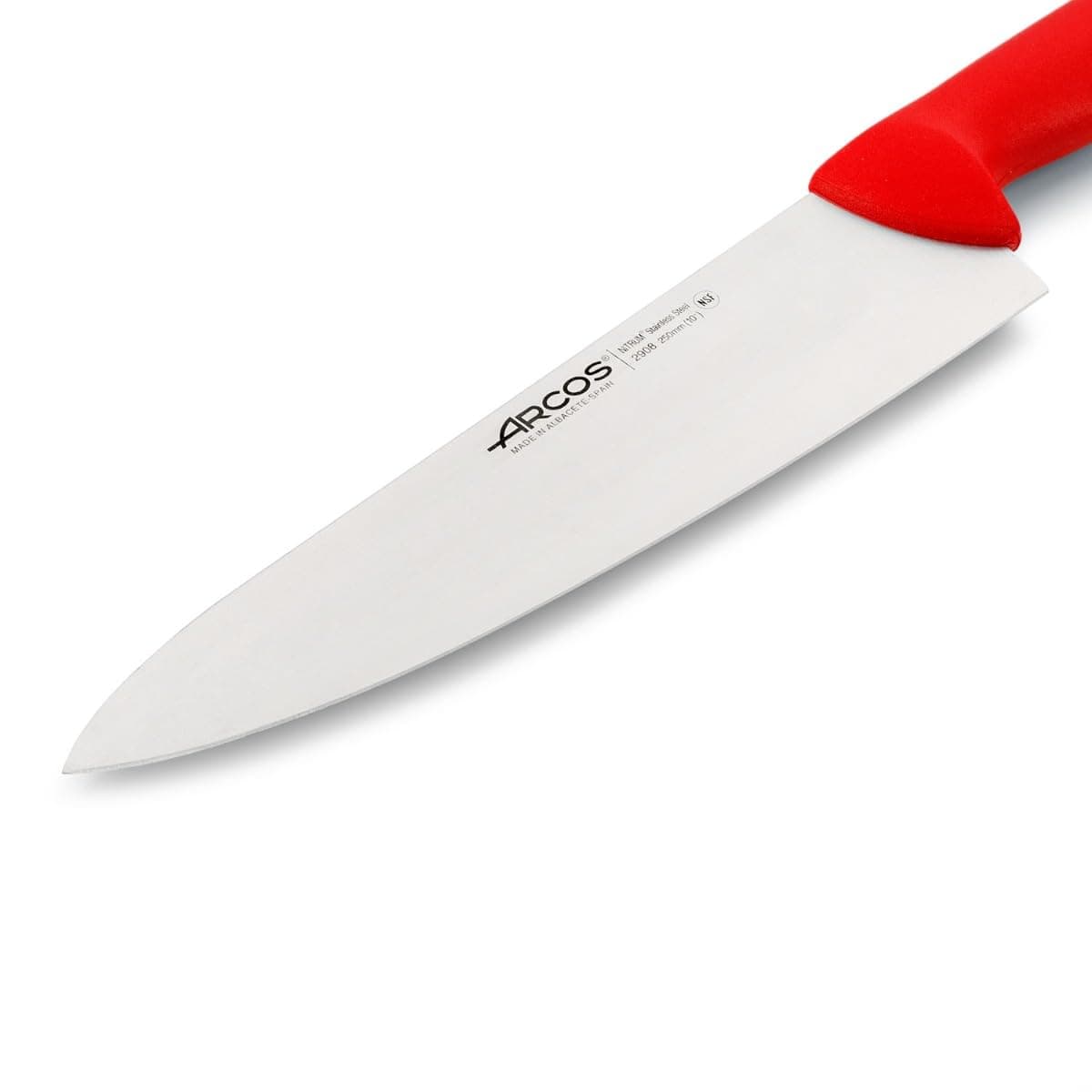 Arcos Cheferie 2900 Knife – 10" Nitrum Stainless Steel Blade with Red Polypropylene Handle – Silver Hygiene – Food Coloregurity Identification System (7 inches). Series 2900. — view 3