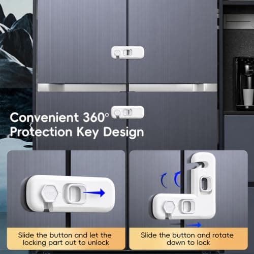 Blissleaf 2-Pack Fridge Locks, Child Proof Refrigerator/Freezer Door Lock, Child Safety Cabinet Lock with Adhesive Pads - Freezer Latch to Keep Door Closed for Latches,Drawer,Closets,Oven (White) — view 4