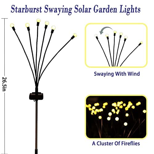 ZFNN Solar Garden Lights Outdoor, 4 Pack Firefly Swaying Lights, Waterproof Garden Decor for Yard Patio Pathway Lawn, Gardening Gifts for Women Christmas Decoration — view 5