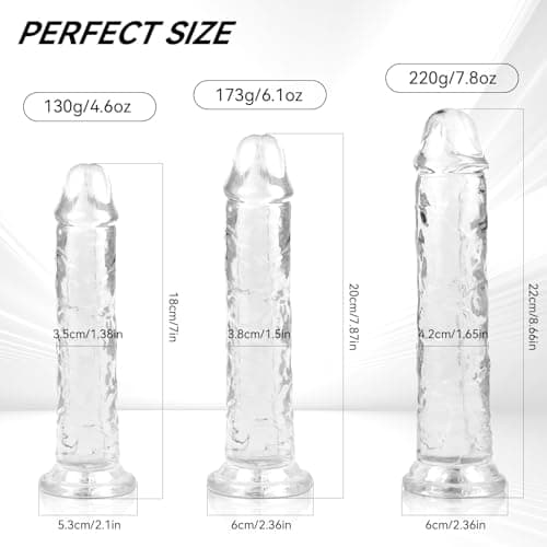 3 Pack Realistic Dildo Set, with Suction Cup for Women&Men, with 3 Sizes (Small, Medium, Large) for Anal and Vaginal Stimulation, Beginner to Advanced Sex Toy (Transparent)