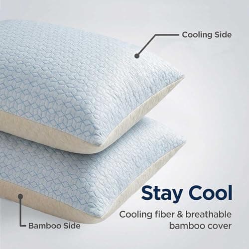 Faux-Goose Down Pillows Standard/Queen Size Set of 2, Cooling Soft Fluffy Pillows with Zippered Removable Cover(Rayon Drived from Bamboo Fabric) for Side Back Stomach Sleepers — view 5