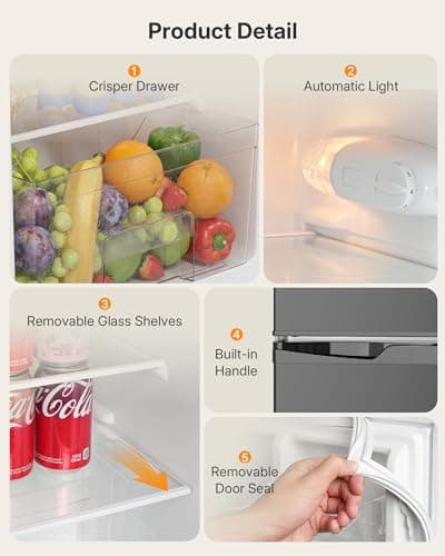 Upstreman 3.1 Cu.Ft Mini Fridge with Freezer, Double Door Small Refrigerator, Adjustable Thermostat, Energy Star Certified Low Noise Mini Refrigerator for Bedroom, Dorm, Apartment Black-TM31 — view 6