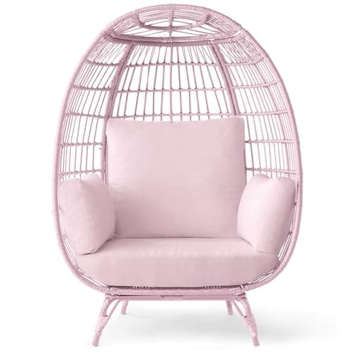 Best Choice Products Wicker Egg Chair, Oversized Indoor Outdoor Lounger for Patio, Backyard, Living Room w/ 4 Cushions, Steel Frame, 440lb Capacity - Pink/Pink