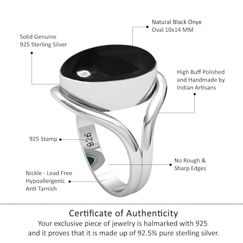 JEWELOPORIUM Black Onyx Silver Ring Size 12, 925 Sterling Silver Ring for Women, Genuine Oval Gemstone Boho Jewelry — view 3