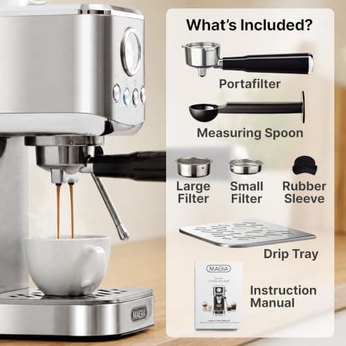 Zulay Magia Compact Espresso Machine – 20 Bar Small Espresso Machine with Milk Frother Steam, Latte & Cappuccino, Mini Espresso Machine 1350W Fast Heating, 40oz Water Tank, Stainless Steel – Silver — view 7