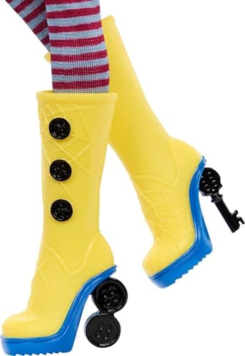 Monster High Skullector Doll, Coraline Collectible in Yellow Raincoat with Dress and Accessories Like Rag Doll, Cat Figure, and Doll Stand — view 3