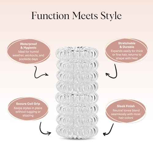Kitsch Spiral Hair Ties for Women – Coiled Plastic Hair Ties No Damage, Ponytail Holders for Thick and Thin Hair – Creaseless and Dent-Free, Phone Cord Style - Clear, 8 Pcs — view 2