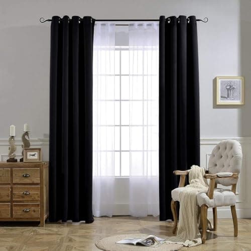 NICETOWN Black Out Curtains for Bedroom 84 inches Long - Light Reducing Thermal Insulated Solid Grommet Curtains/Panels/Drapes for Living Room (Set of 2, W52 x L84) — view 6