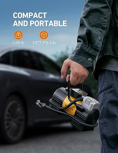 AstroAI Tire Inflator Portable Air Compressor (Up to 150 PSI) Tire Pump for Car 12V DC Digital Air Pump with 12 LEDs Super Bright Light for Bicycle, Motorcycle, Automotive Car Accessories — view 3