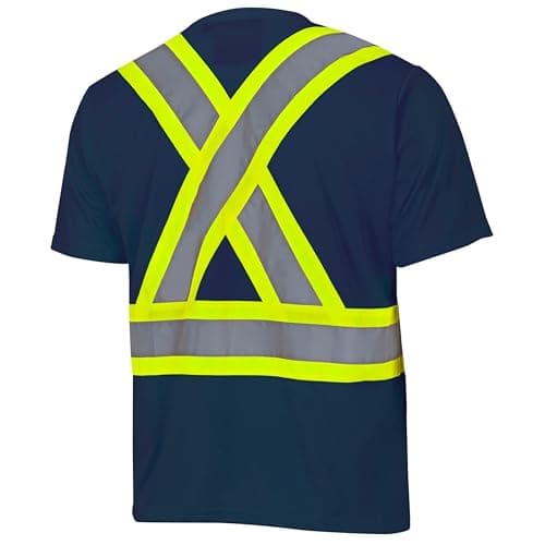 Pioneer Hi Vis Safety Shirt - Lightweight Moisture-Wicking Work T-Shirt With Reflective Tape - Class 1 - Navy Blue — view 8