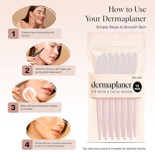 Kitsch Dermaplane Razor for Women Face – Face Razors for Women & Men, Eyebrow Trimmer & Face Shaver – Exfoliating Facial Razor & Skin Care Tool for Smoother Skin - Blush, 12 pcs — view 6