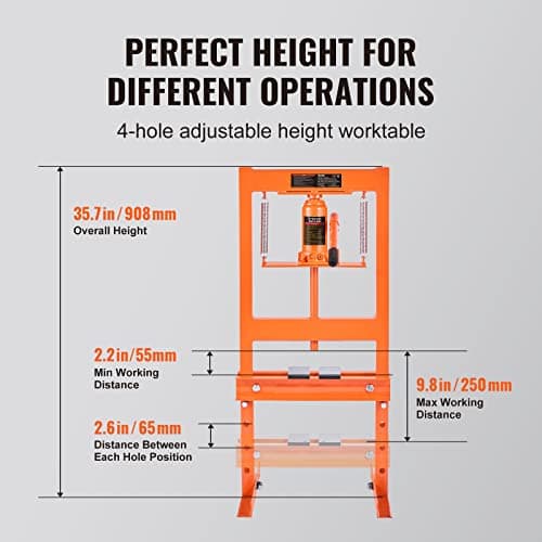 VEVOR Hydraulic Shop Press, 6 Ton H-Frame Hydraulic Garage/Shop Floor Press, Adjustable Shop Press with Press Plates, Heavy Duty Hydraulic Press for Garage, Shop, Workshop — view 3