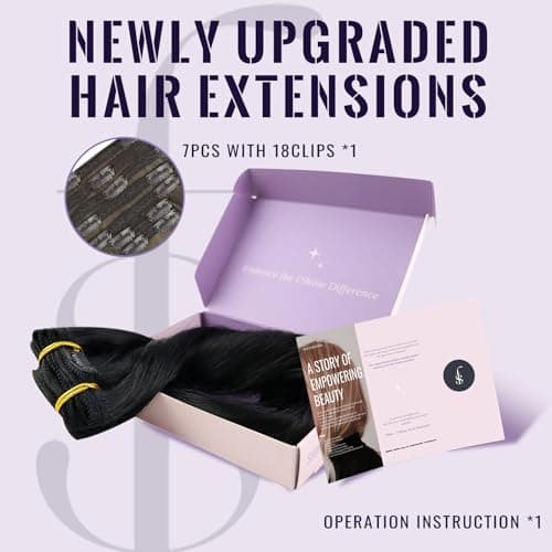 Fshine Clip in Hair Extensions Human Hair Jet Black 16 in 120 G For Party