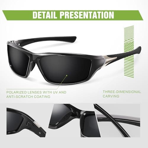 Foliful 3 Pack Polarized Sports Sunglasses for Men, Mens Sunglasses Wrap Around UV400 Protection for Cycling Fishing Driving — view 3
