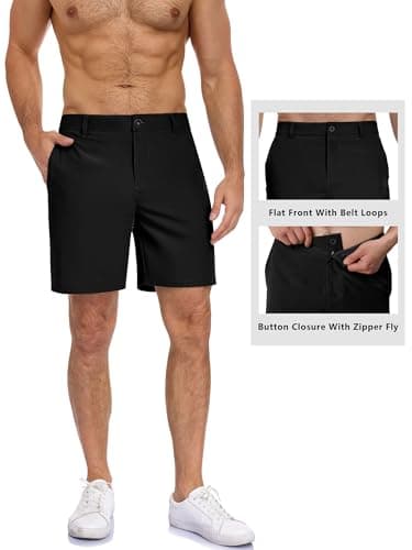 TUREFACE Mens Casual Flat Front Shorts for Men 7 Inch Inseam Quick Dry Wrinkle Resistant Shorts Black Large — view 3