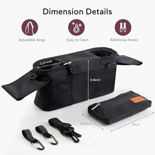 Momcozy Universal Stroller Organizer with Insulated Cup Holder Detachable Phone Bag & Shoulder Strap, Fits for Stroller Like Uppababy, Baby Jogger, Britax, BOB, Umbrella and Pet Stroller — view 4
