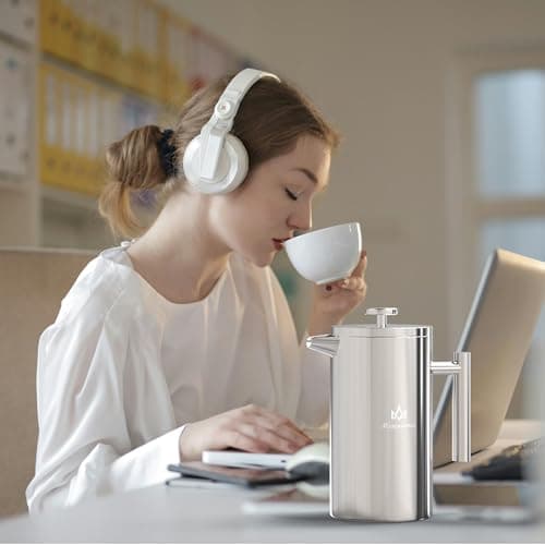 Miscedence French Press Coffee Maker, 4-Layer Filtration, Double Wall 304 Stainless Steel Coffee Press, Heat Resistant Rust-Proof, Multi-Use for Coffee Tea Espresso Home Office Travel — view 3